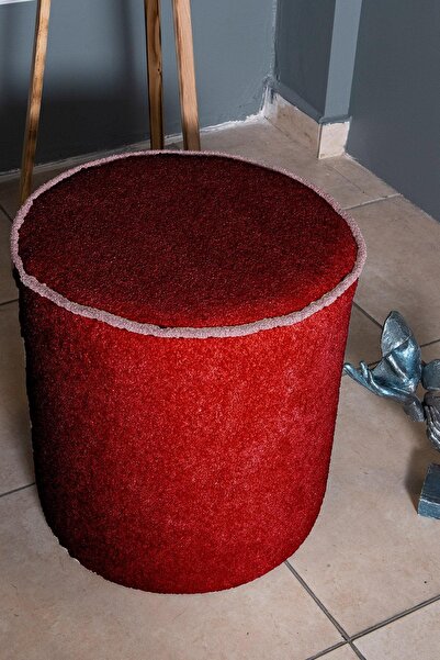 Gazzini Furniture Venice Bordo Teddy Puf- Yuvarlak Makyaj Masası Pufu
