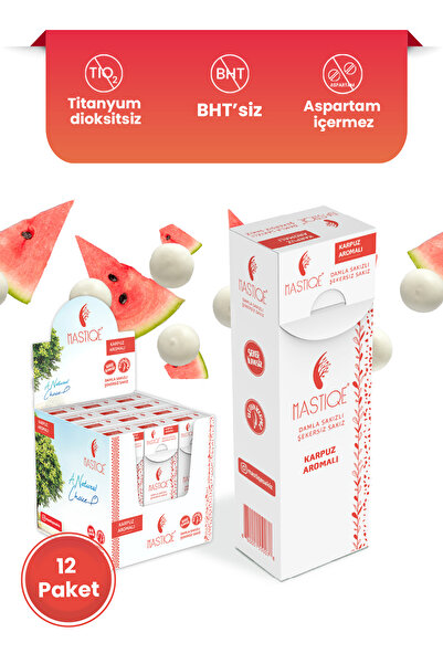 Mastiqe Doğal Karpuz Aromalı Damla Sakızlı Şekersiz Sakız 20 Grx12 Adet