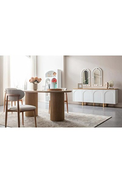 Gazzini Furniture Horizon İskandinav Oval Natural Ahşap Bohem Masa 80x190