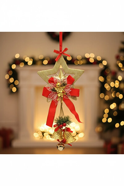 Deniz Party Store ORNAMENT DE UȘĂ CU FIGURINĂ DE ÎNĂRĂ STEAUȚĂ DE AUR DE ANUL NOU 13X33 CM