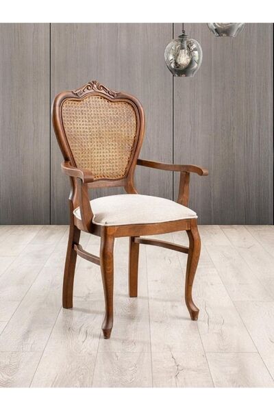 Gazzini Furniture Versailes Hazeranlı Kolçaklı Oymalı Klasik Ahşap Sandalye