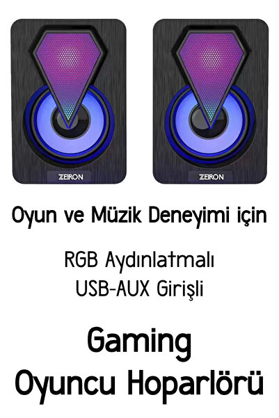 Zeiron ZN-100U Sound 2.0 Multimedia 3W*2 Siyah USB RGB Işıklı Gaming Speaker Hoparlör