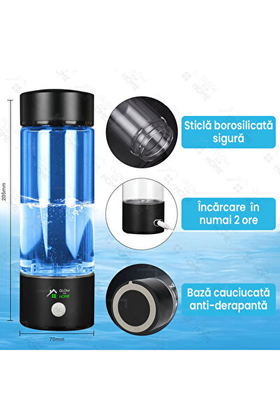 GlowforHome Hydrogen water generator bottle, GlowforHome, 350 ml, molecular hydrogen, alkaline water, black