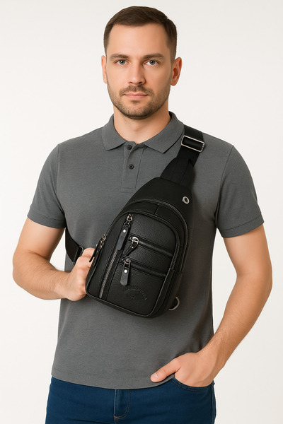 Av A Dos Δερμάτινη τσάντα χιαστί Τσάντα στήθους Τσάντα ώμου πολλαπλών τμημάτων μονό χέρι Τσάντα σώματος με έξοδο ακουστικών