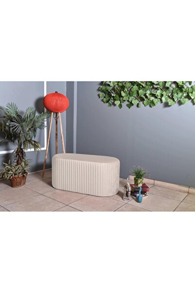 Gazzini Furniture Velluto Lungo Lounge Krem Puf - 90cm Oval Dekoratif Puf Koltuk