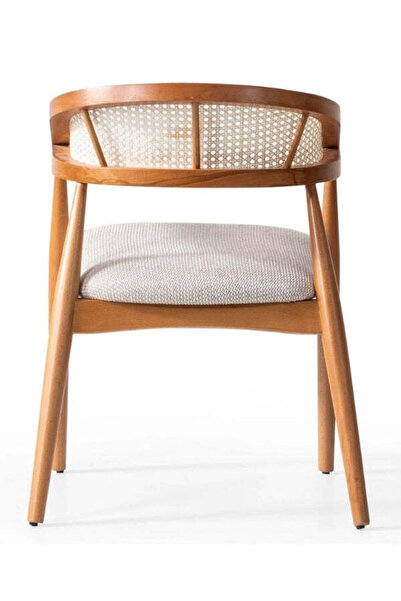 Gazzini Furniture Gazel Hasırlı Beyaz Teddy Kumaş Hazeran Model Natural Ahşap Bohem Sandalye (1 ADET)