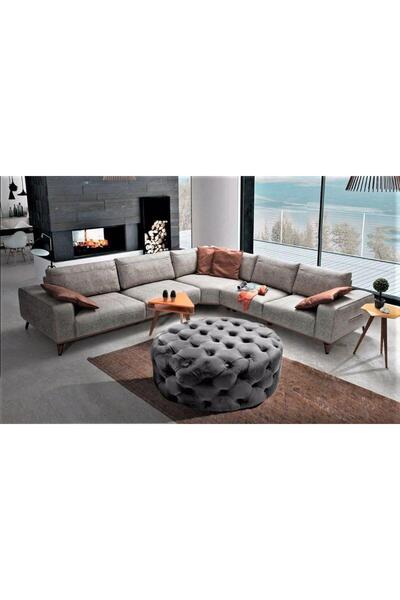 Gazzini Furniture Açık Gri Yuvarlak Chester Model Kapitoneli Orta Puf