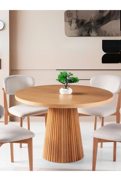 Gazzini Furniture Milas Natural Ahşap Bohem Yemek Masası 130x130