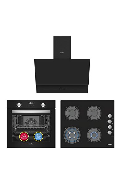 Simfer 9 Fonksiyon QS Dijital Siyah 3'lü Ankastre Set ( Fırın + Ocak + Davlumbaz)