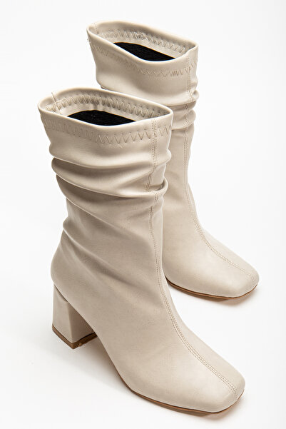 bakacstore Celestia Kadın Bej Küt Burun Büzgülü Bot