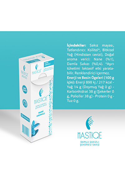 Mastiqe Doğal Nane Aromalı Damla Sakızlı Şekersiz Sakız 20 Grx12 Adet