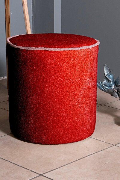 Gazzini Furniture Venice Bordo Teddy Puf- Yuvarlak Makyaj Masası Pufu