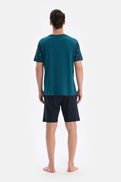 Dagi Σετ πιτζάμες με γαρνιτούρα σορτς με σχέδιο λαιμόκοψης Petrol Green i Bis