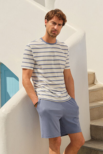 Dagi Set de pijamale cu mâneci scurte cu dungi galbene deschise