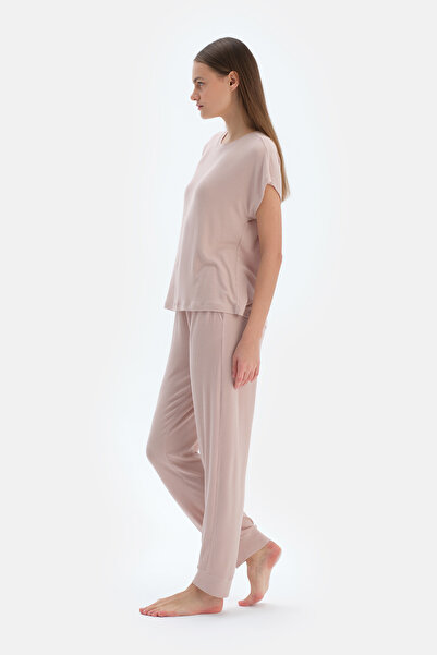 Dagi Σετ πιτζάμες με ανοιχτό ροζ Crew Neck Jogger Leg Viscose Camisole