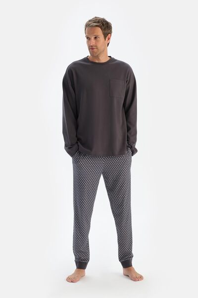 Dagi Set de pijamale cu mânecă lungă cu imprimeu albastru bleumarin, pantalon...