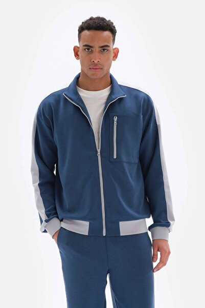 Dagi Темно-синій чоловічий піджак на блискавці з купрою