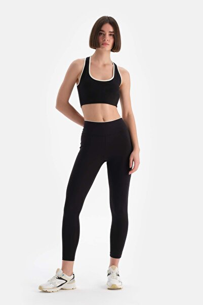 Dagi Black Active Women's Leggings with Waist Piping Detail
