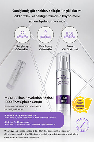 Missha Kırışıklık ve Gözenek Karşıtı Retinol Serum Time Revolution Retinol 1000 Shot Spicule Serum