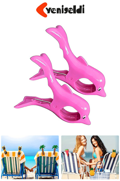 Yenigeldi 2 Pieces Pink Dolphin Beach Towel Peg Clips - Strong Grip and Wind Resistant Design
