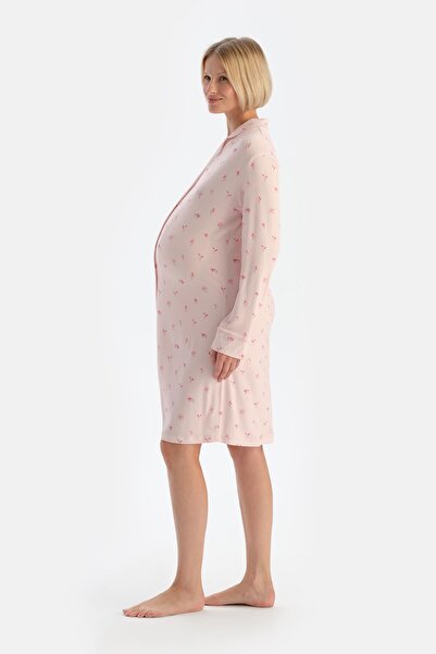 Dagi Soft Pembe Soft Penye Modal Çıtır Çiçek Desenli Hamile Gecelik