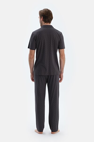 Dagi Anthracite Microprint Printed Combed Cotton Modal Shirt Pants Pajama Set