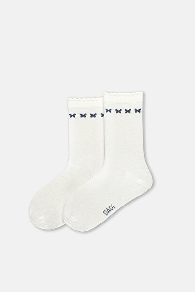 Dagi Ecru Girl's 2-Piece Butterfly Detailed Socks
