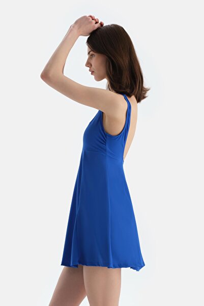 Dagi Costum de baie Sax Blue cu rochie cu guler pătrat