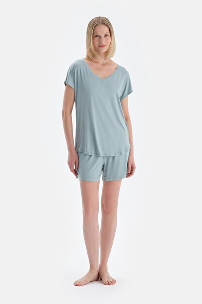 Dagi Water Green Cool Touch V-Neck T-Shirt Shorts Pajama Set