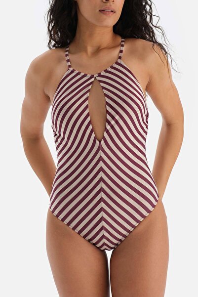 Dagi Costum de baie roșu Claret Ecru cu gât cu șalter