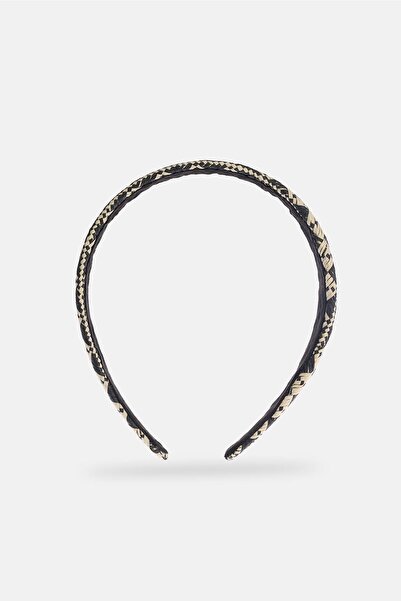 Dagi Ekru-Siyah Kadın Hasır Taç Kare Desenli