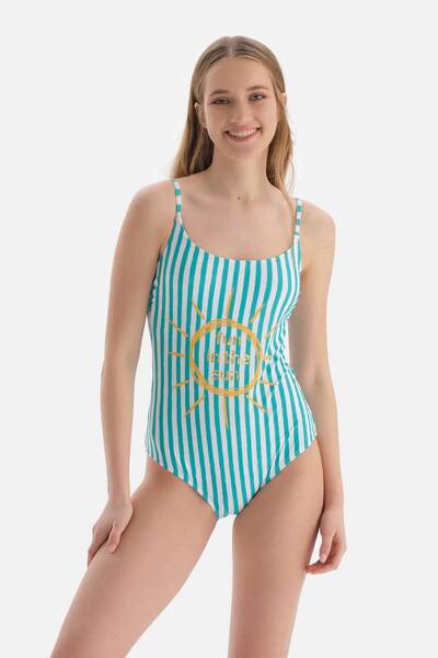 Dagi Πράσινο-λευκό μαγιό με λεπτό λουράκι σε σχήμα U