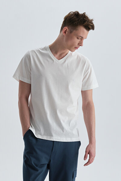 Dagi Λευκό βαμβακερό μπλουζάκι με λαιμόκοψη