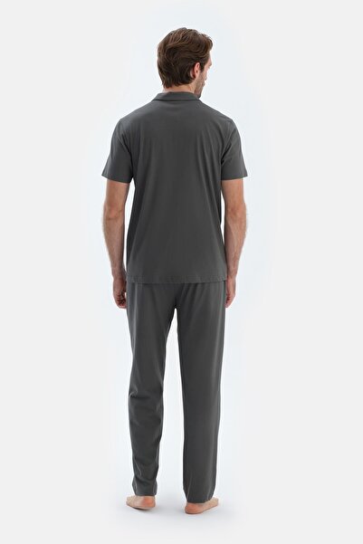 Dagi Gray Short Sleeve Stitching Detail Shirt Pants Pajamas Set