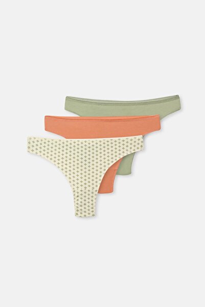 Dagi Somon-Yeşil Kadın 3'lü Desenli Thong Külot