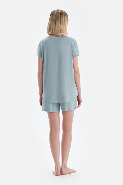Dagi Water Green Cool Touch V-Neck T-Shirt Shorts Pajama Set