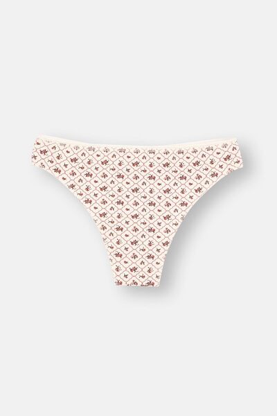 Dagi Ecru-Red-Milk Brown Women's 3-Piece Patterned Brazilian Panties