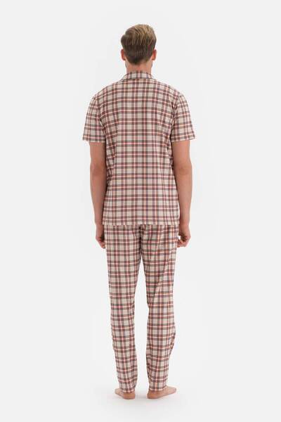 Dagi Gray Shirt Collar Plaid Knitted Pajama Set