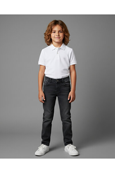 esprix بنطلون جينز للأطفال ذو قصة أساسية ومفصل بالليزر وخصر مطاطي قابل للتعدي...