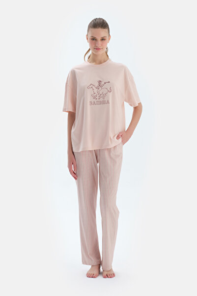 Dagi Ανοιχτό ροζ Crew λαιμόκοψη κοντομάνικο T-shirt Παντελόνι Σετ πιτζάμα