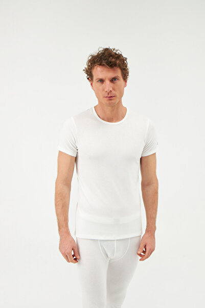 Dagi Ecru Crew Neck Short Sleeve Men's Thermal Underwear Single Top