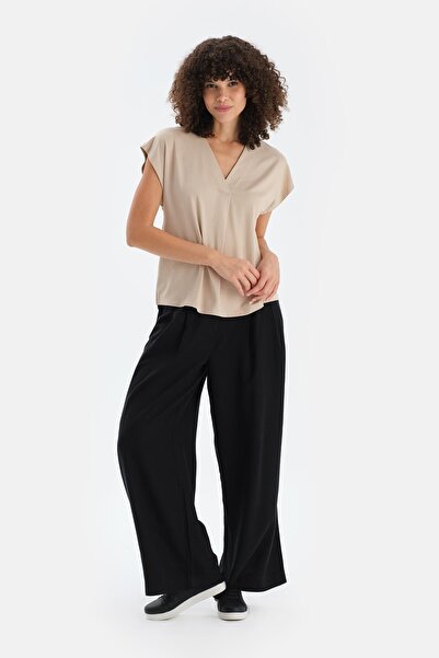 Dagi Stone V-Neck Pleated Viscose T-Shirt