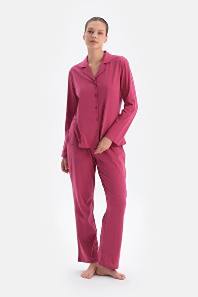 Dagi طقم بيجامة قميص نسائي فوشيا