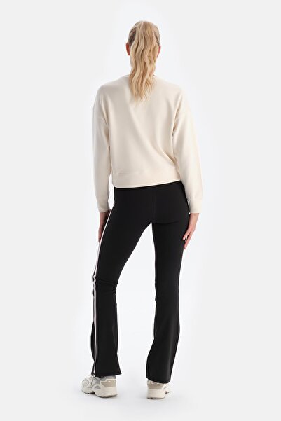 Dagi Black Women's Stripe Detailed Ruched Spanish Leggings