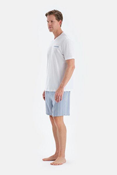 Dagi Ecru V-Neck Fleto Pocket Detailed T-Shirt Shorts Pajama Set