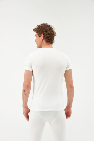 Dagi Ecru Crew Neck Short Sleeve Men's Thermal Underwear Single Top