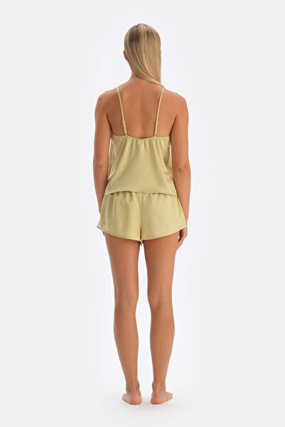 Dagi Oil Green Satin Tank Top Pajama Top