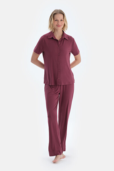 Dagi Claret Red Basic Shirt Pants Pajama Set