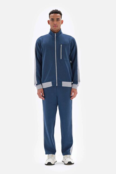 Dagi Темно-синій чоловічий піджак на блискавці з купрою