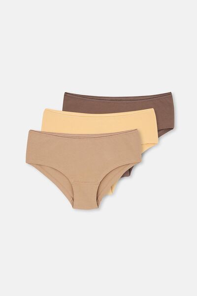 Dagi Brown-Salmon Women's 3-Pack Plain Hipster Panties